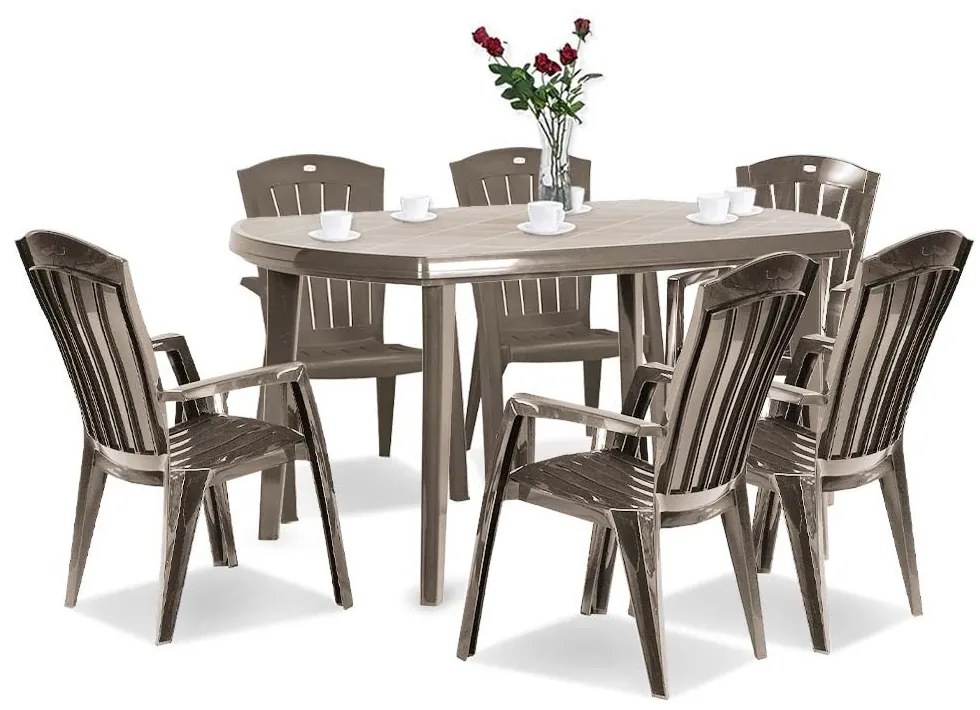 Set de mobilier de grădină Eltorini 6+1 în culoarea cappuccino