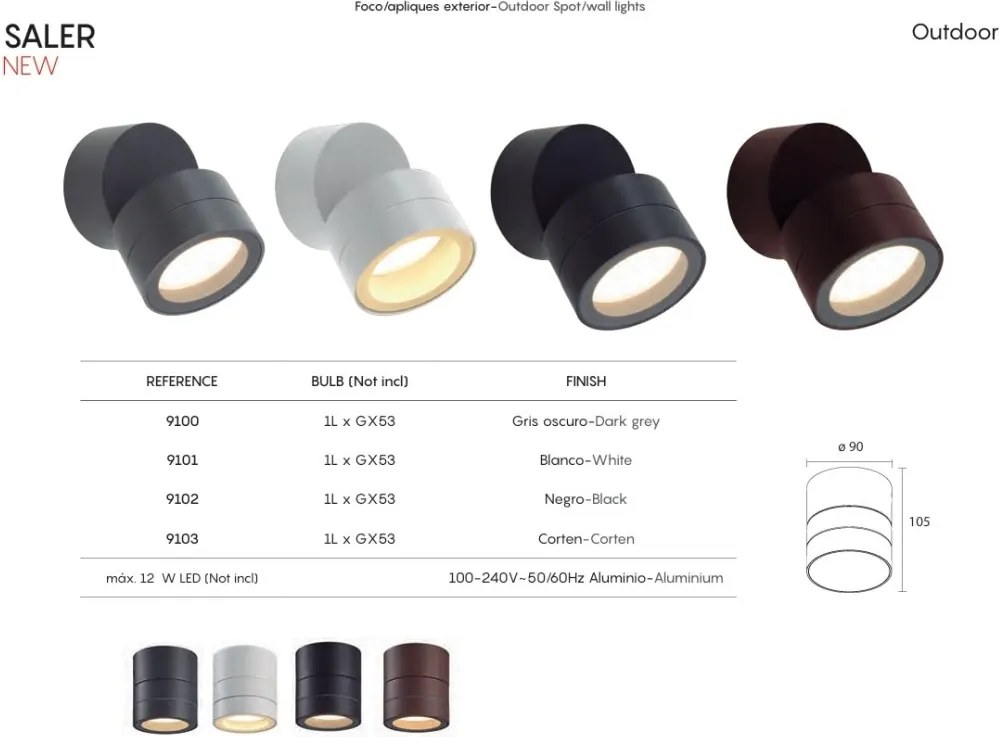 Aplica exterior cu spot GX53 directionabil IP65 SALER gri inchis