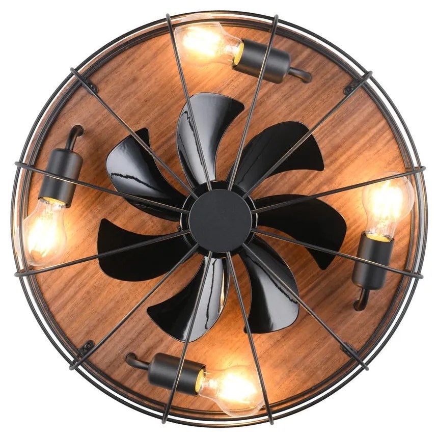 Plafonieră negru-mat/maro cu control prin telecomandă, cu ventilator Trondheim – Trio