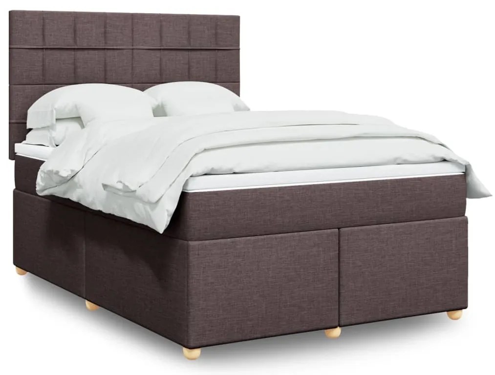vidaXL Pat box spring cu saltea, maro închis, 140x200 cm, textil