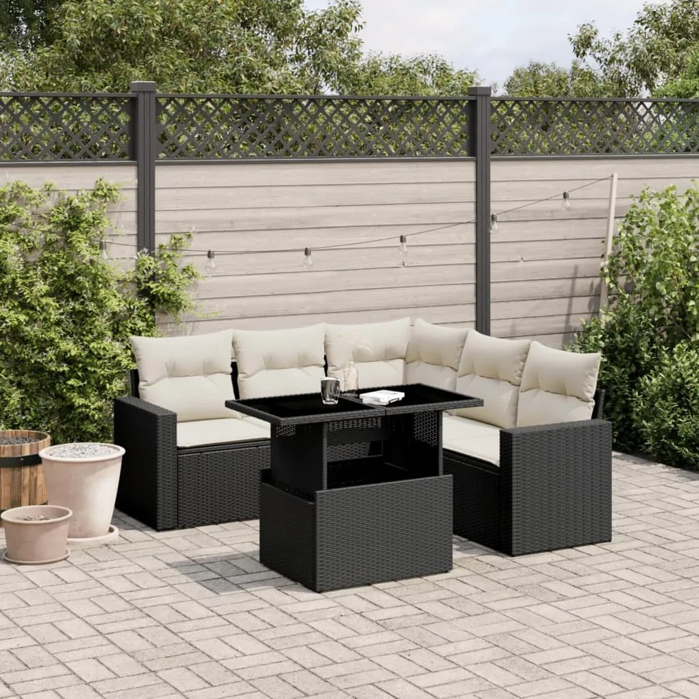 3267266 vidaXL Set mobilier de grădină cu perne, 6 piese, negru, poliratan