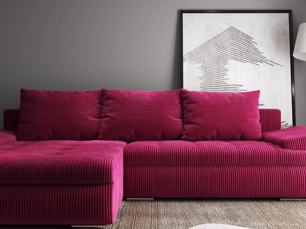 Colțar extensibil dumonde cu ladă de depozitare si sezut confortabil din spuma high-density, Leonardo Zoom Rosu 260x185 cm