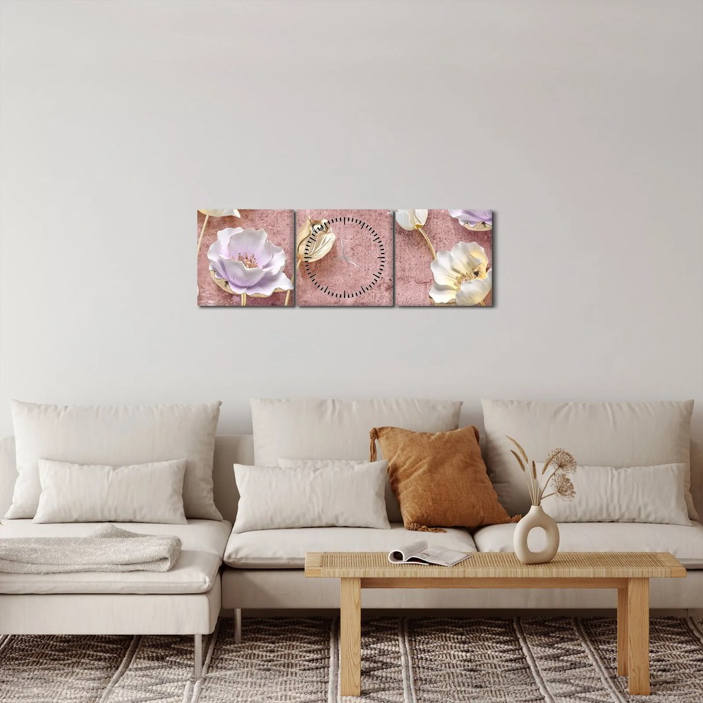 Tablou cu flori (cu ceas) (90x30 cm)