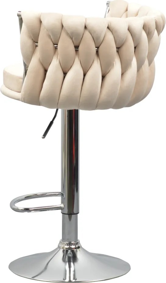 Scaun de bar de design, bej ţesătură Velvet/crom, BRIN