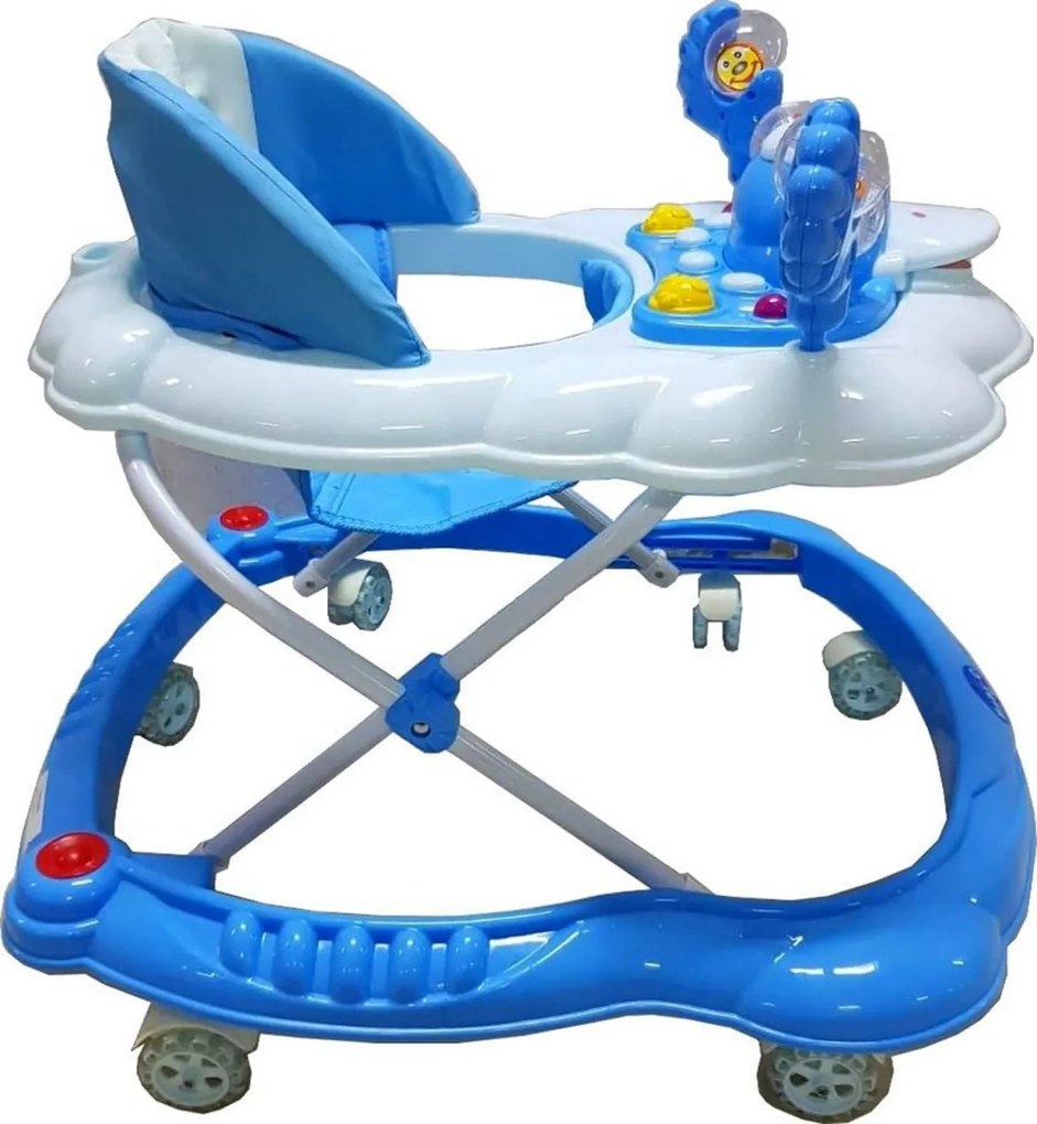 Premergator reglabil in 3 trepte NOVOKIDS™ Baby C, cu melodii, roti silentioase din silicon, Ratusca, Pliabil, Albastru