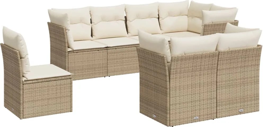 vidaXL Set canapele de grădină, 8 piese, cu perne, bej, poliratan