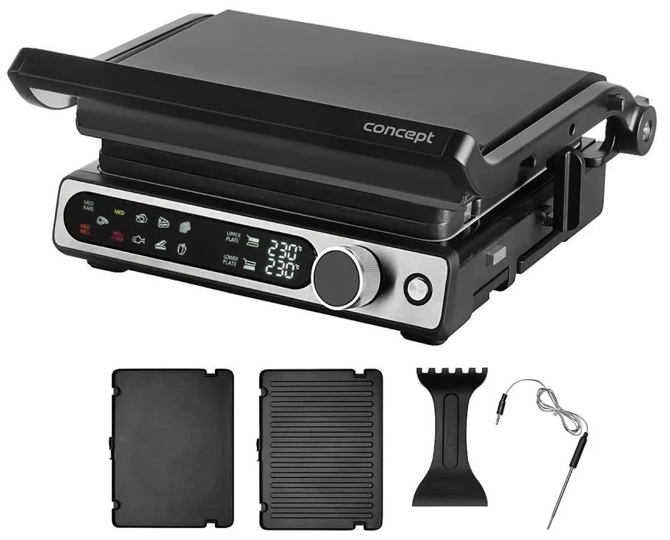 Concept ge3500 - Grătar contact cu sondă temperatură 2000W/230V negru