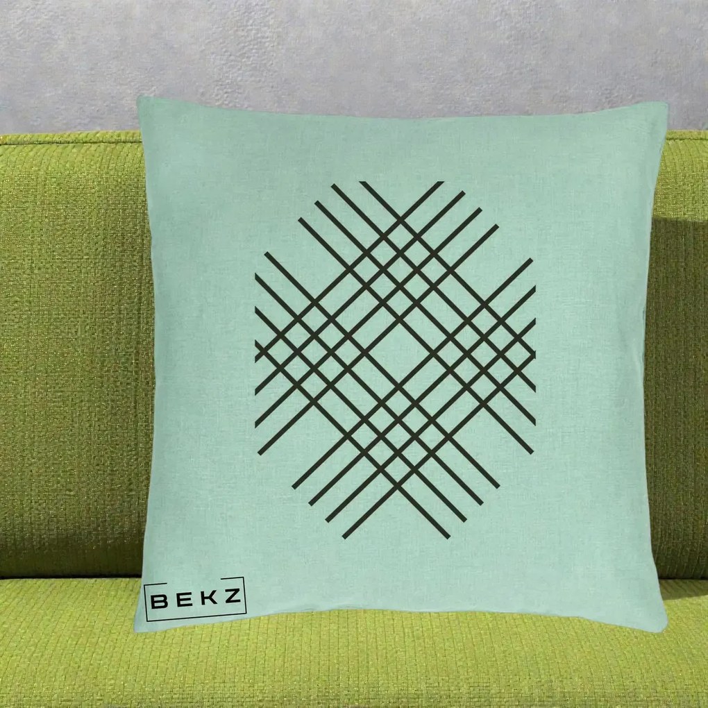 Perna Decorativa Geometric Grid, 40x40 cm, Verde Menta, Husa Detasabila, Perna Inclusa, BEKZ®
