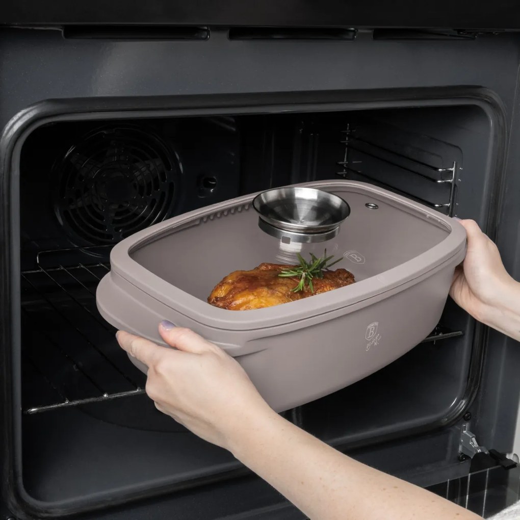 Tava cuptor cu capac, roaster 6 l , 32x21 cm - Taupe Berlinger Haus BH 8778, gri, antiaderenta, pentru friptura, titan