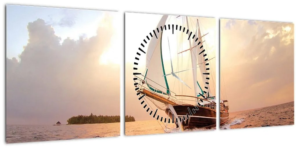 Tablou cu iaht (cu ceas) (90x30 cm)