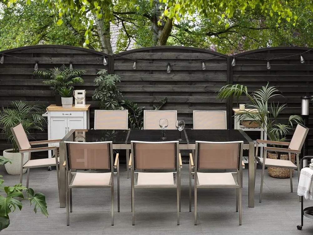 Set de masă pentru grădină Grosso (bej) (scaune bej) (pentru 8 persoane) (piatră). 1011654