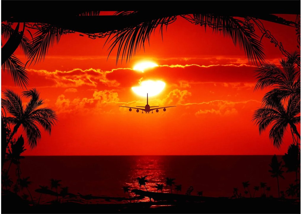 Tablou - apus de soare cu avion (70x50 cm)