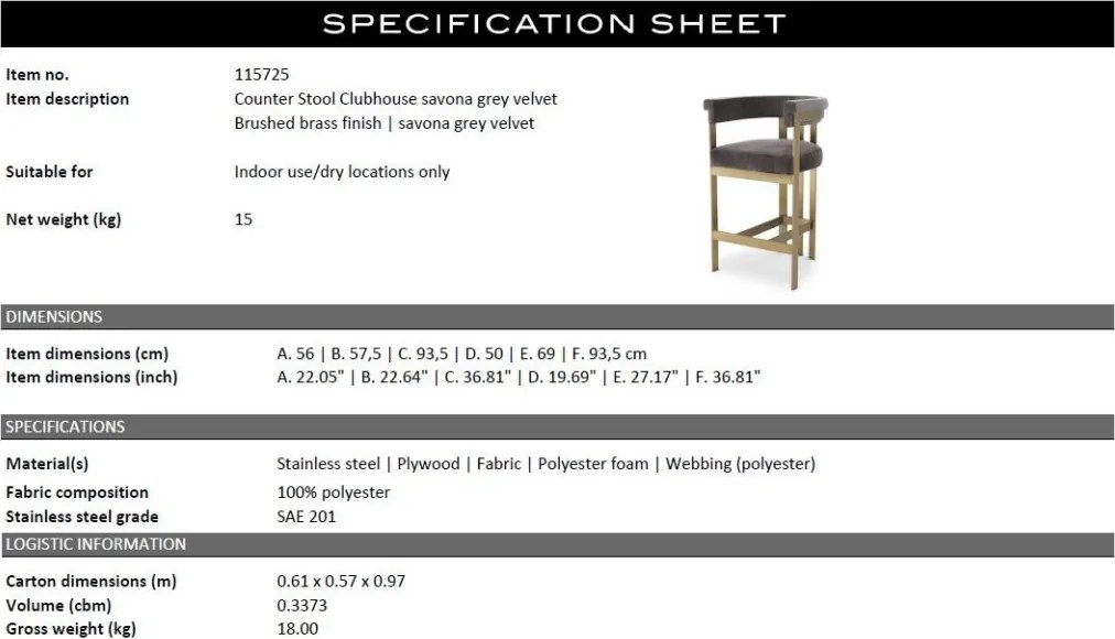 Scaun de bar design LUX, Counter Stool Clubhouse gri