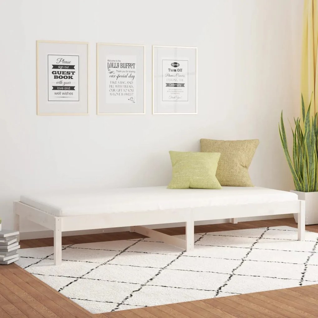 832669 vidaXL Pat de zi Single, alb, 90x190 cm, lemn masiv de pin