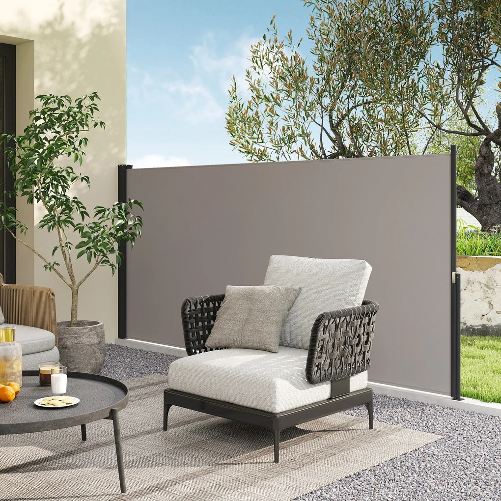 Outsunny Store lateral Gard anti-vânt paravan retractabil dim. 3L x 1,40H m alu. Poliester Anti-UV densitate mare 180 g/m² Gri | Aosom Romania