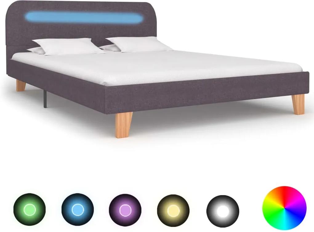 Cadru de pat cu LED-uri, gri taupe, 140x200cm, material textil