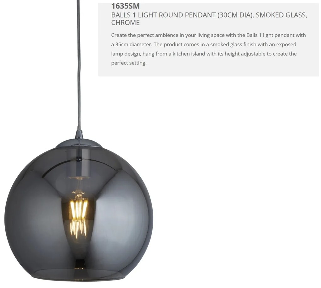 Lustra / Pendul design modern 35cm Balls crom / fumuriu 1635SM SRT