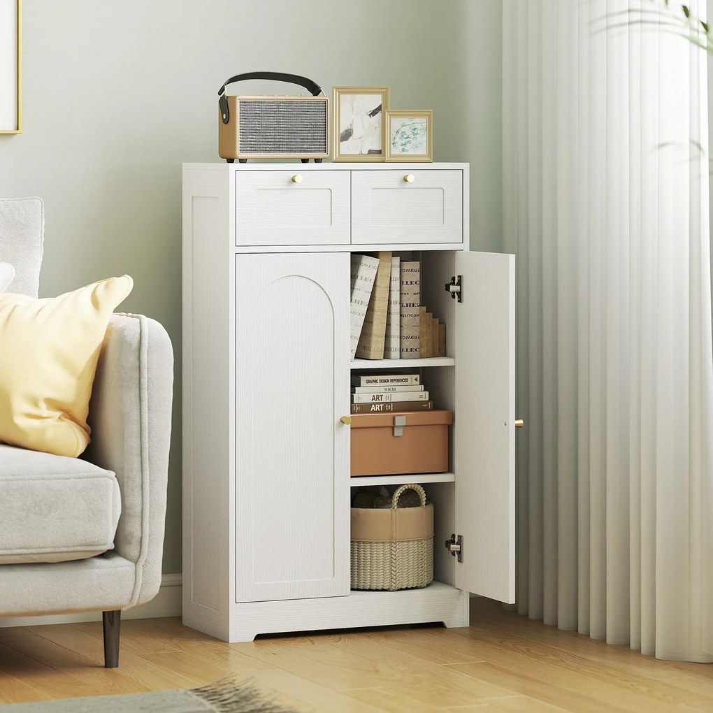 HOMCOM Mobilier de baie mobilier de depozitare cu 2 sertare uși duble arcuite etajere reglabile 60x30x108cm alb | Aosom Romania