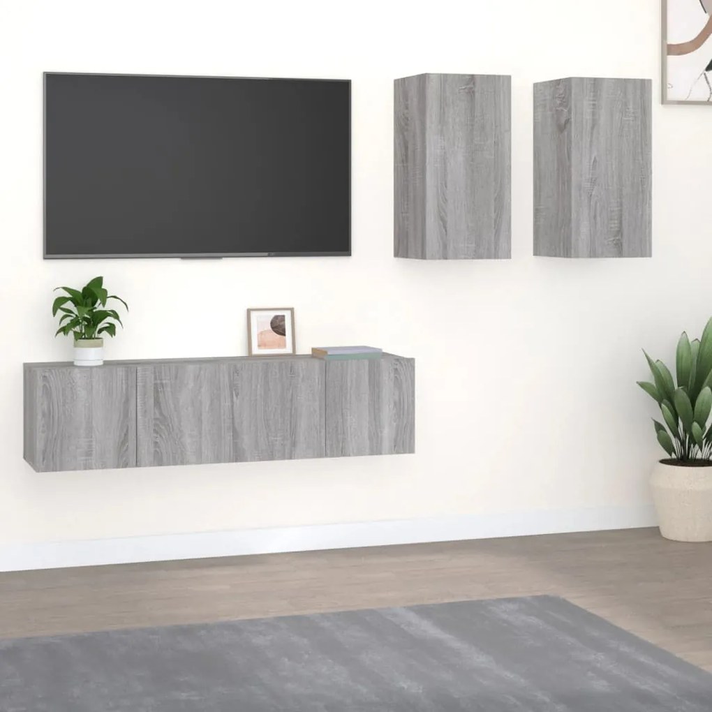 3120270 vidaXL Set dulapuri TV, 4 piese, gri sonoma, lemn prelucrat