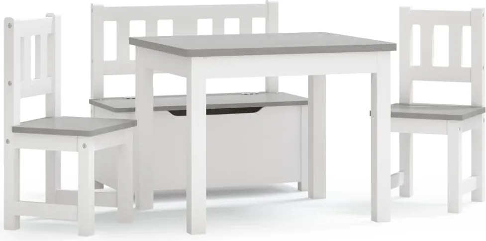vidaXL Set masă&scaune pentru copii, 4 piese, alb și gri, MDF