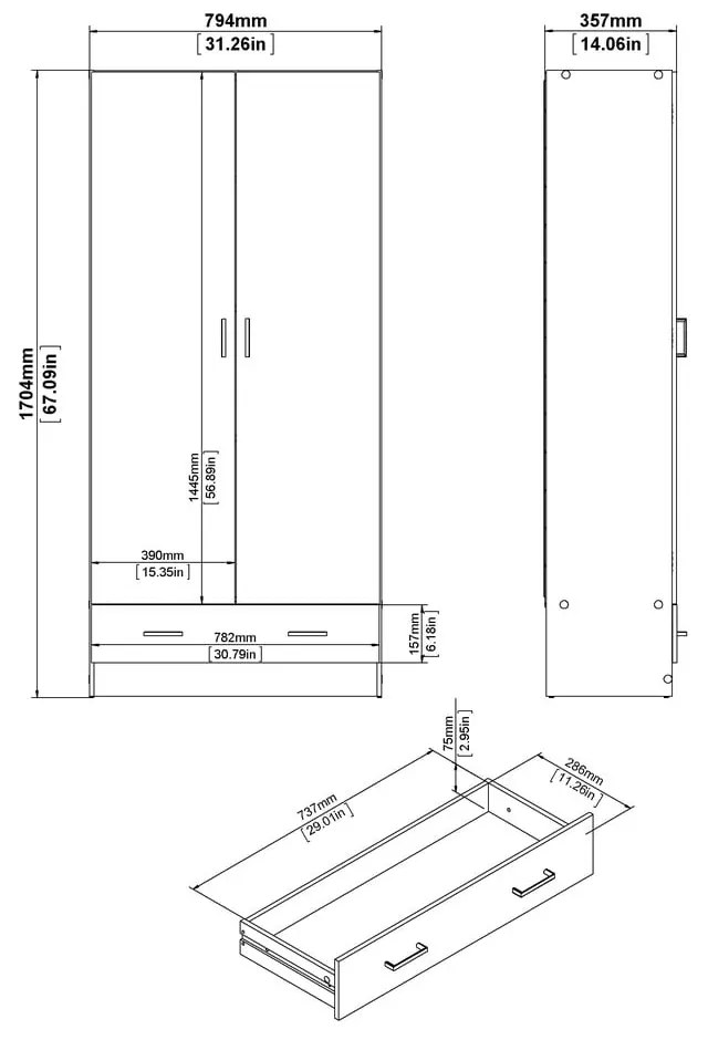 Șifonier alb 79x170 cm Space – Tvilum