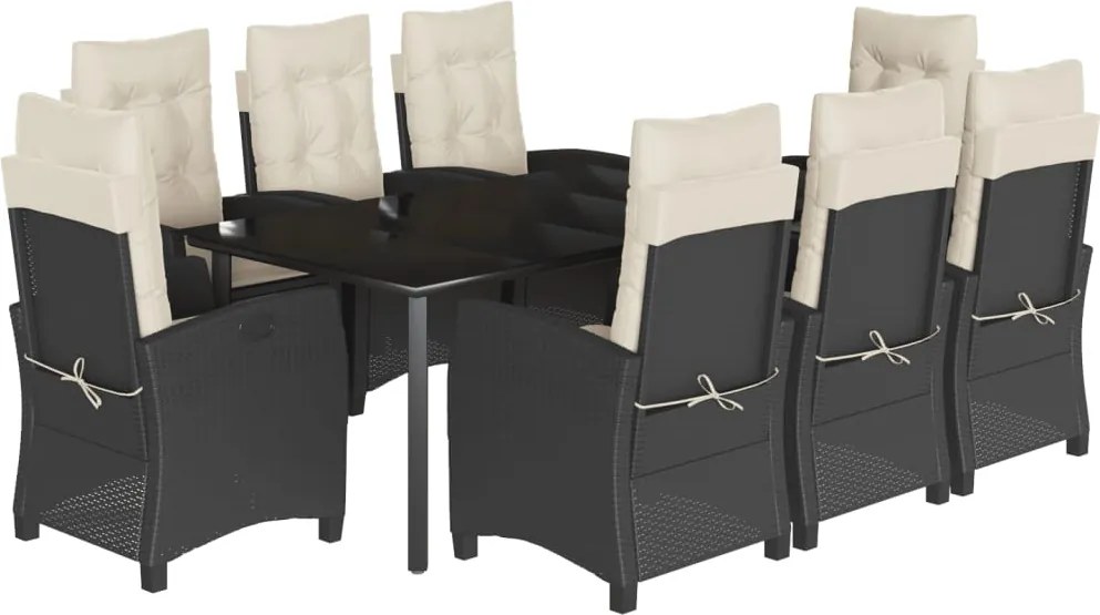 vidaXL Set mobilier de grădină cu perne, 9 piese, negru, poliratan