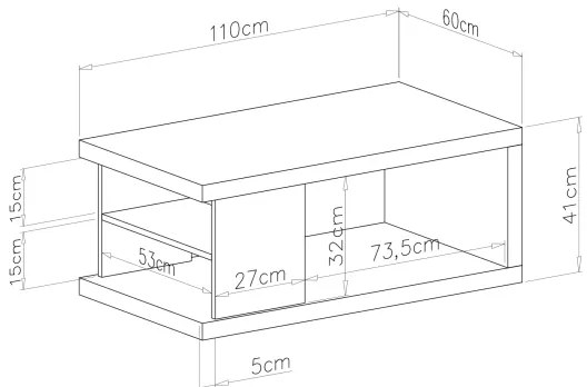 Masă de cafea LORA, bej/negru, cu poliță și spațiu de depozitare