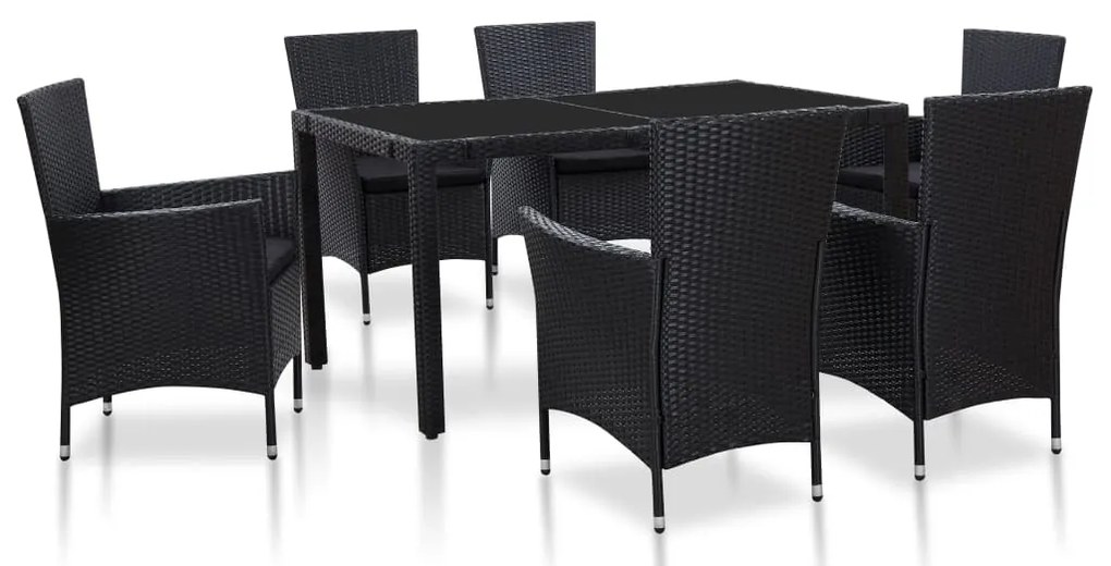vidaXL Set mobilier de grădină, 7 piese, negru, poliratan