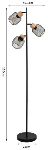 Brilagi - Lampă de podea BASKLITE 3xE27/15W/230V lemn/negru