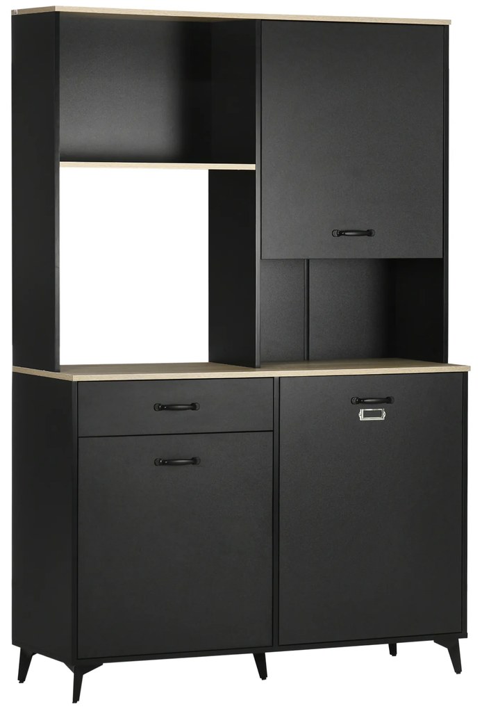 HOMCOM Bufet înalt design industrial multi-rangement - 3 uși cu raft, sertar, nișă, blat mare - metal negru | Aosom Romania