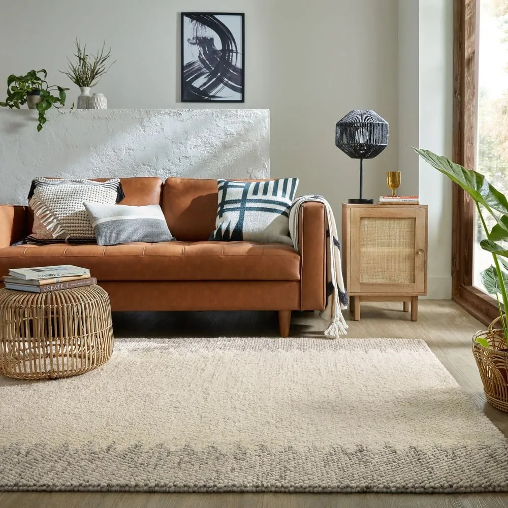 Covor crem țesut manual din amestesc de lână 160x230 cm Minerals Border – Flair Rugs