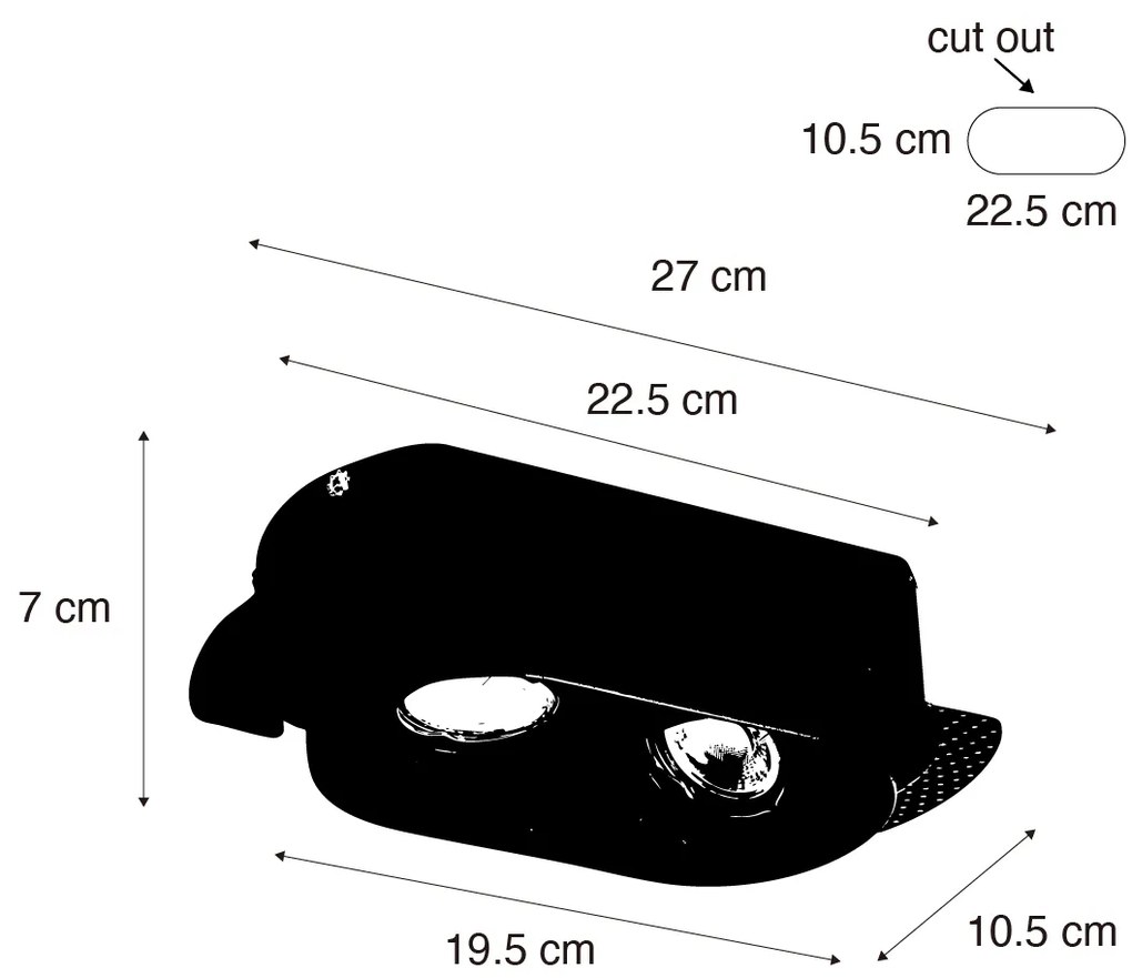 Set de 6 spoturi încastrate rotunjite negre GU10 50mm cu 2 lumini - Hubs