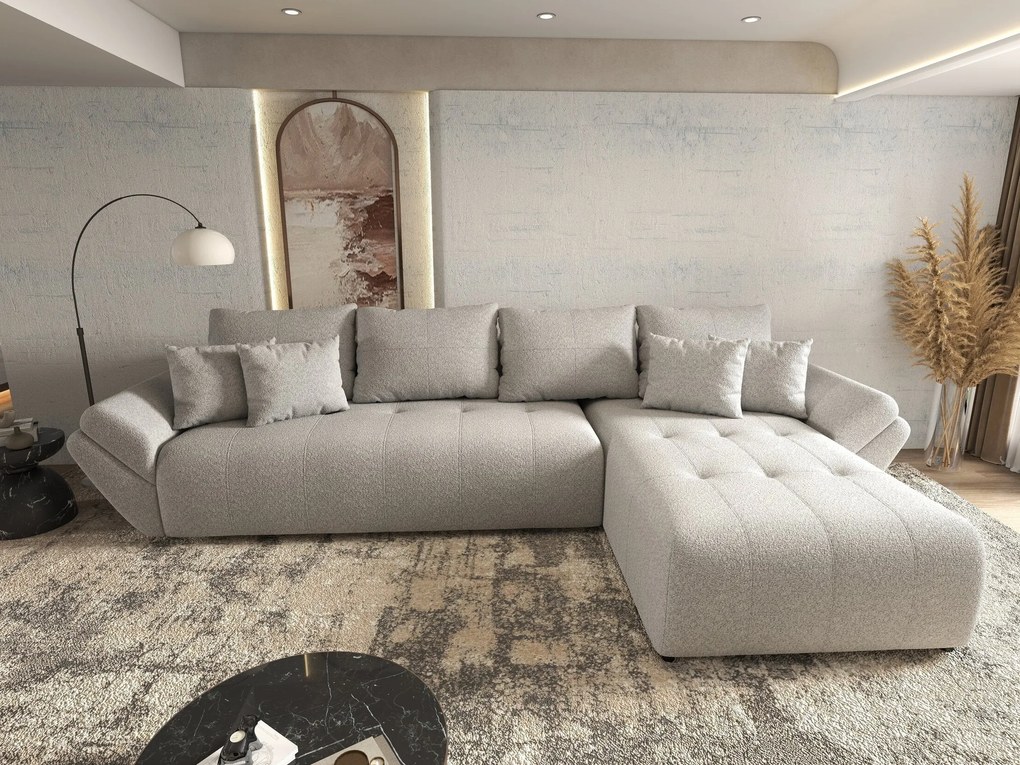 Colțar extensibil dumonde cu ladă de depozitare si sezut confortabil din spuma high-density, Berlin XL Euphoria Dove 350x185 cm II