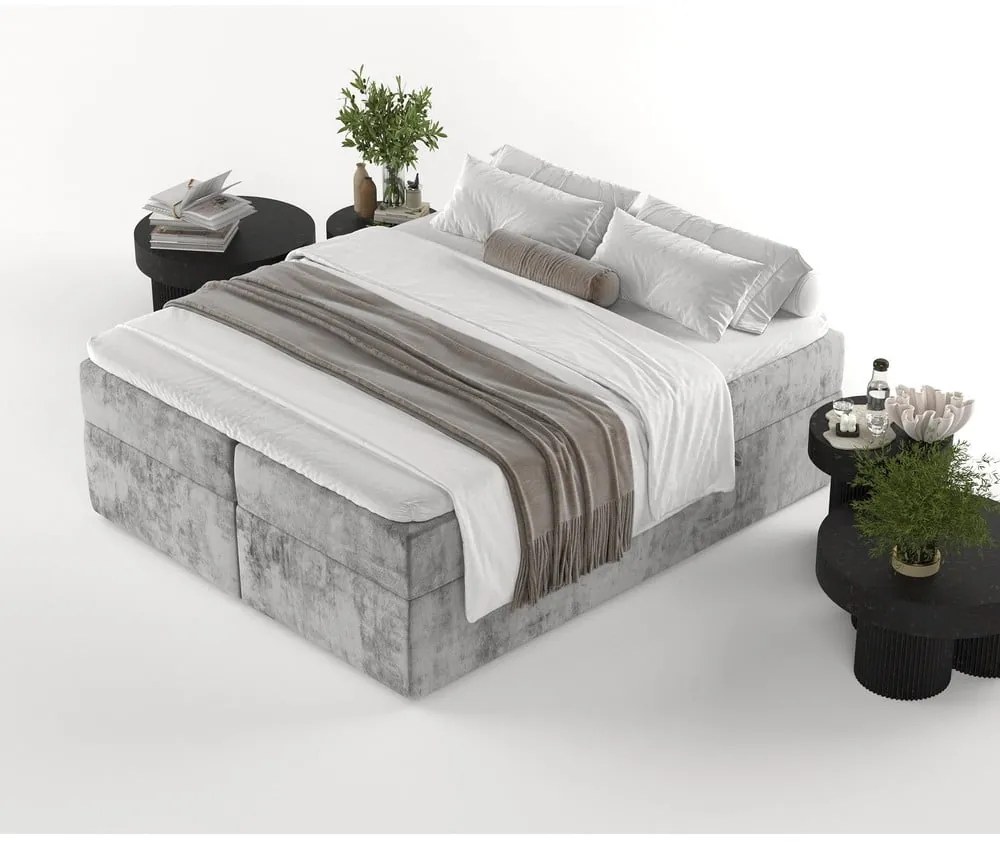 Pat boxspring gri cu spațiu de depozitare 180x200 cm Yoko – Maison de Rêve