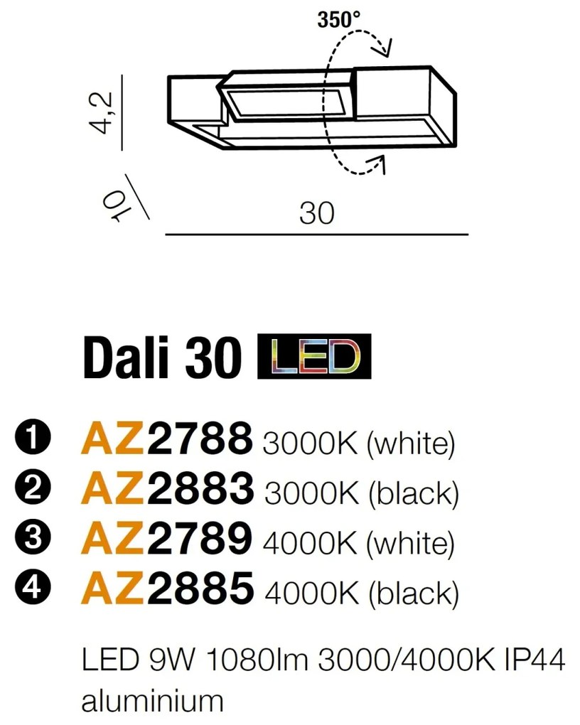 Aplica LED pentru baie directionabila 3000K Dali 30 neagra