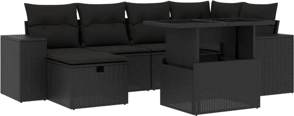 vidaXL Set canapele de grădină cu perne, 7 piese, negru, poliratan