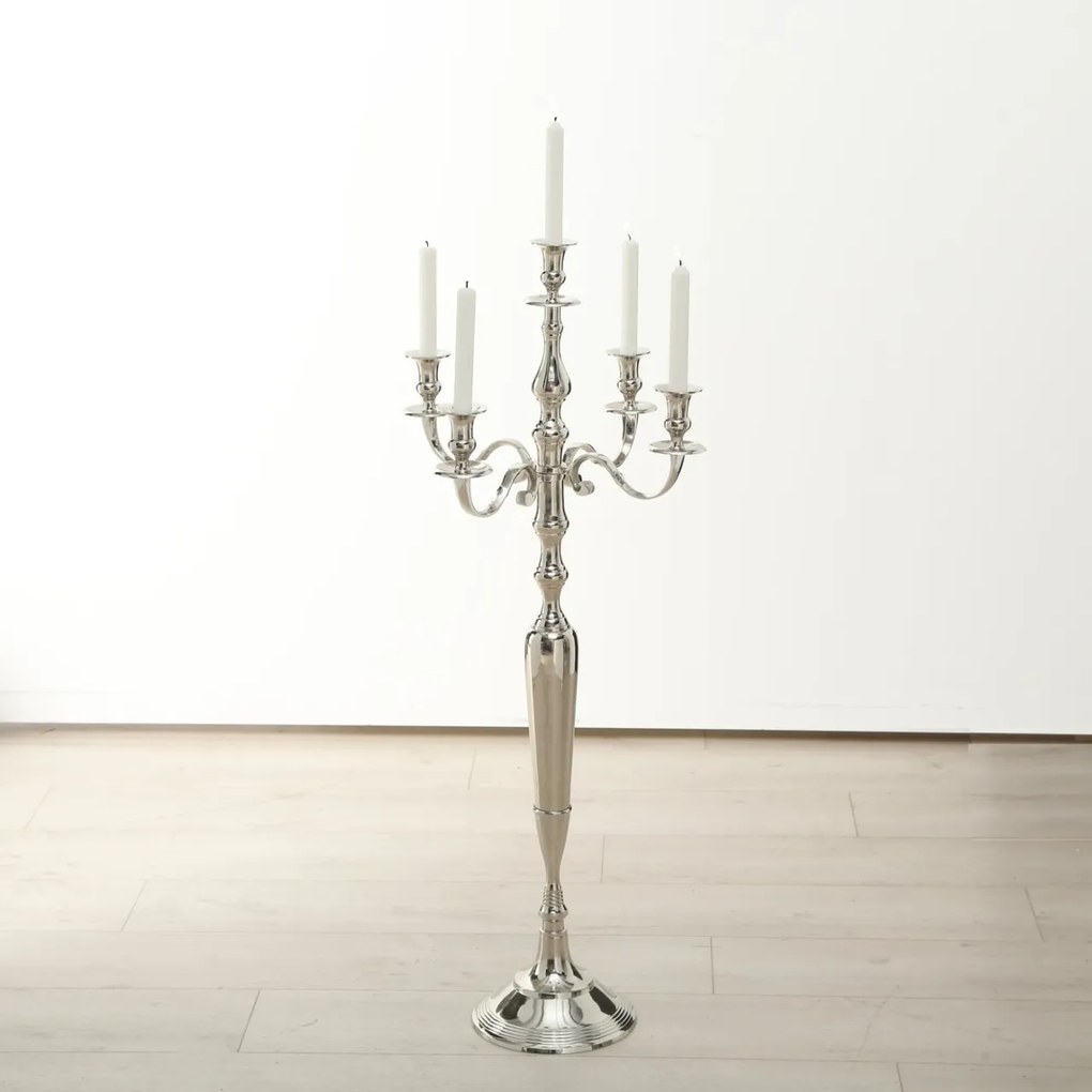 Sfesnic lumanari argintiu, din aluminiu, 105 cm, Victoria