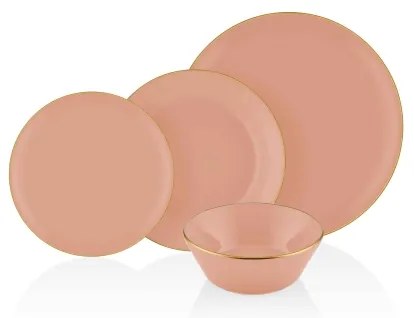 Set veselă, 24 piese, ceramică, somon/auriu