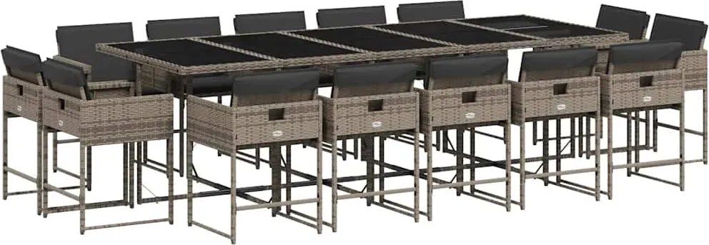vidaXL Set mobilier de grădină cu perne, 15 piese, gri, poliratan