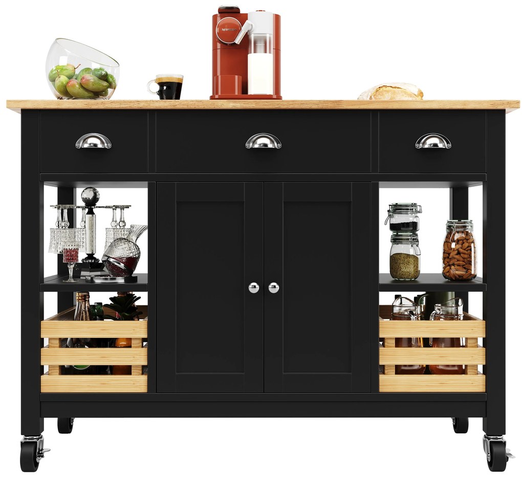 Insulă de bucătărie modernă cu laturi pliabile, Negru | Aosom Romania