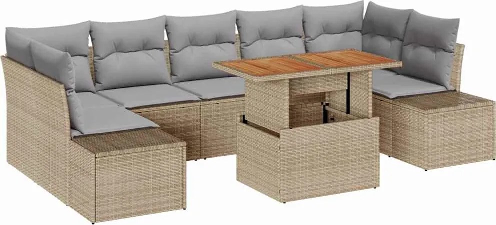 vidaXL Set de masă pentru grădină cu pernă 8 pcs Bej și gri