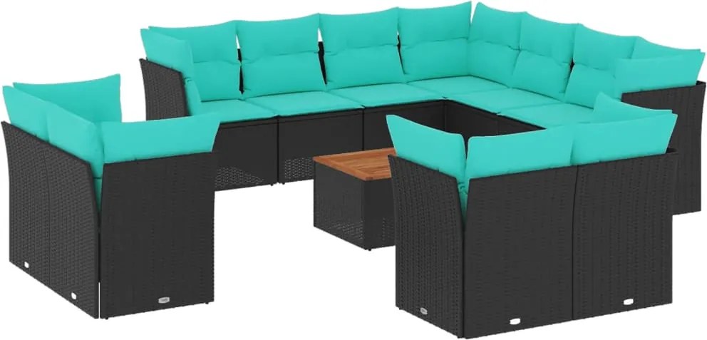 vidaXL Set mobilier de grădină cu perne, 12 piese, negru, poliratan