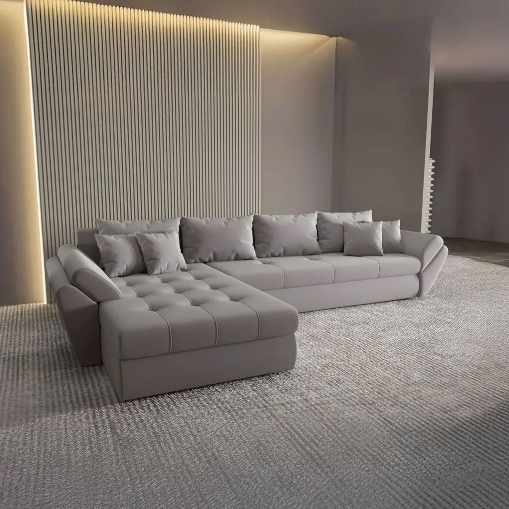 Colțar extensibil dumonde cu ladă de depozitare si sezut confortabil din spuma high-density, Loana XL Royal Gri 335x185 cm