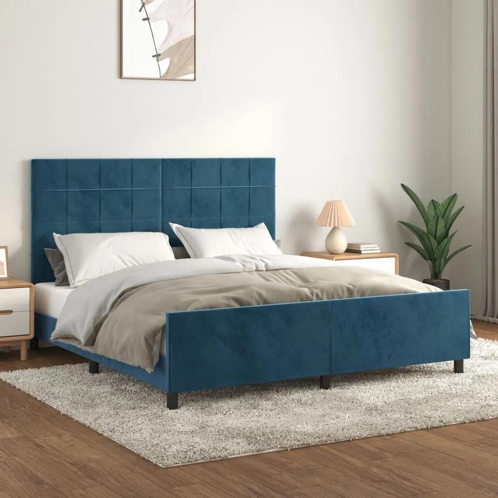 3125767 vidaXL Cadru de pat cu tăblie, albastru închis, 160x200 cm, catifea