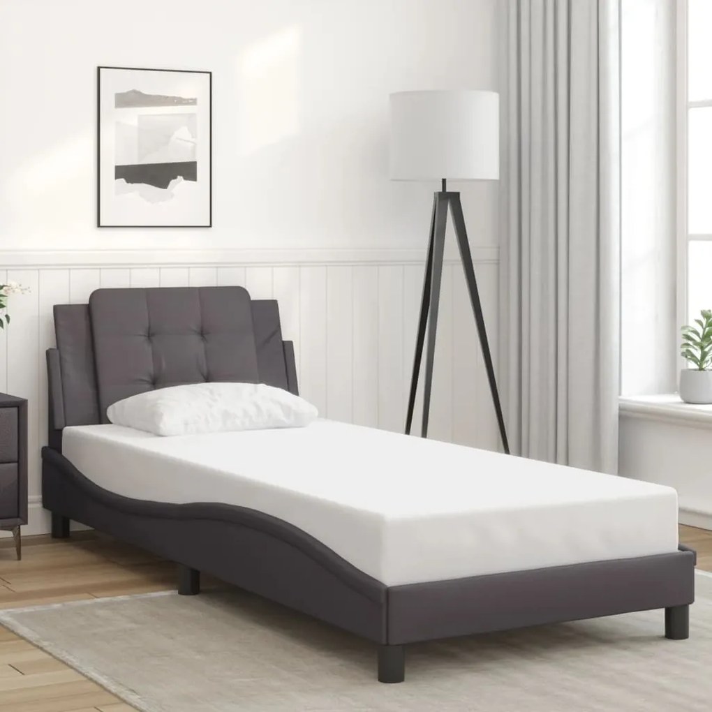 vidaXL Cadru de pat cu tăblie, gri, 100x200 cm, piele ecologică