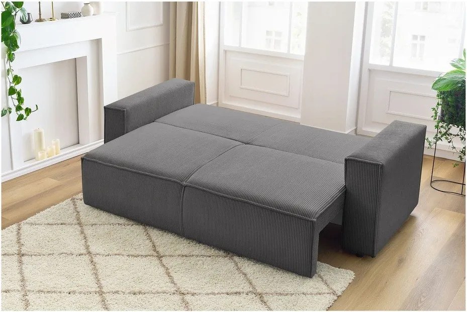 Canapea gri închis extensibilă cu tapițerie din catifea reiată 245 cm Nihad – Bobochic Paris