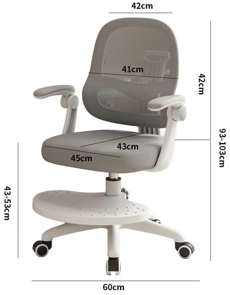 Scaun ergonomic pentru copii, spatar relgabil adancime, suport picioare reglabil, rotativ, Gri