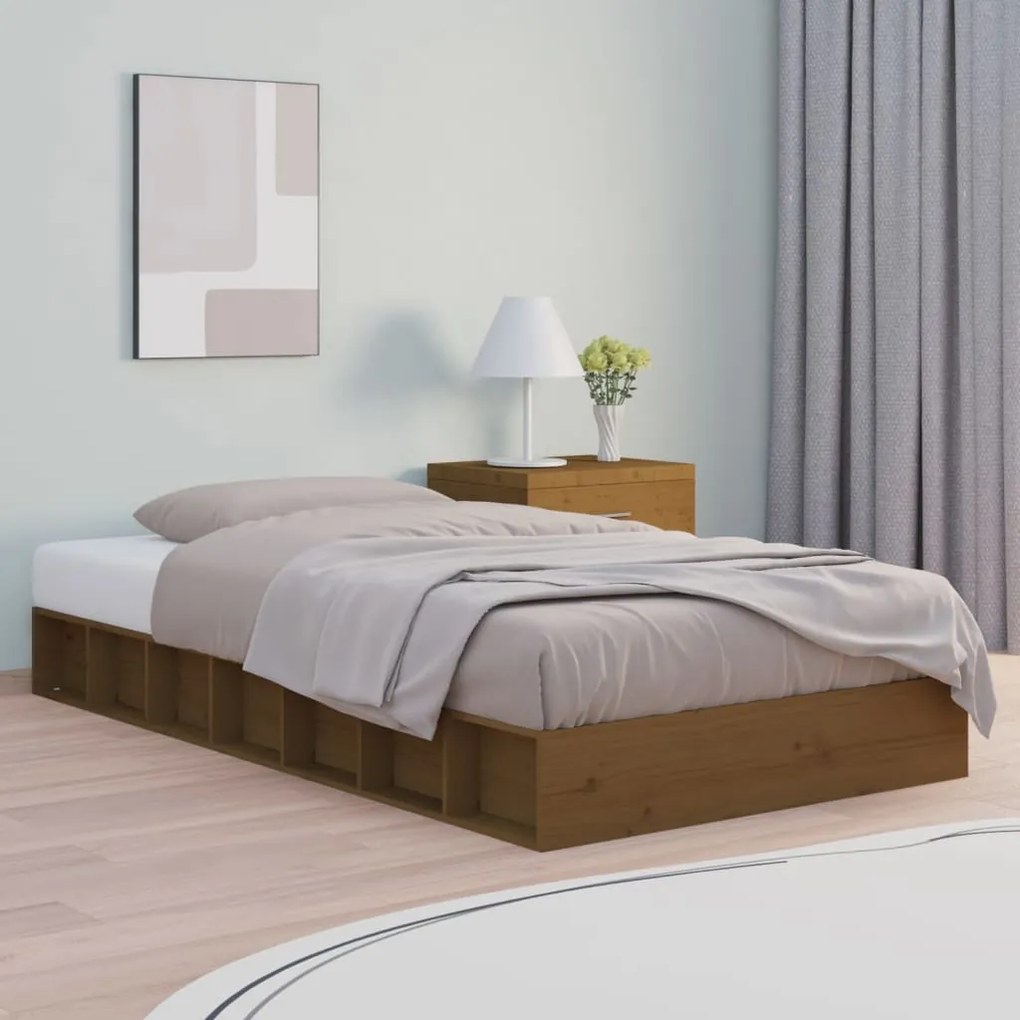 vidaXL Cadru de pat mic Single maro miere 75x190 cm lemn masiv