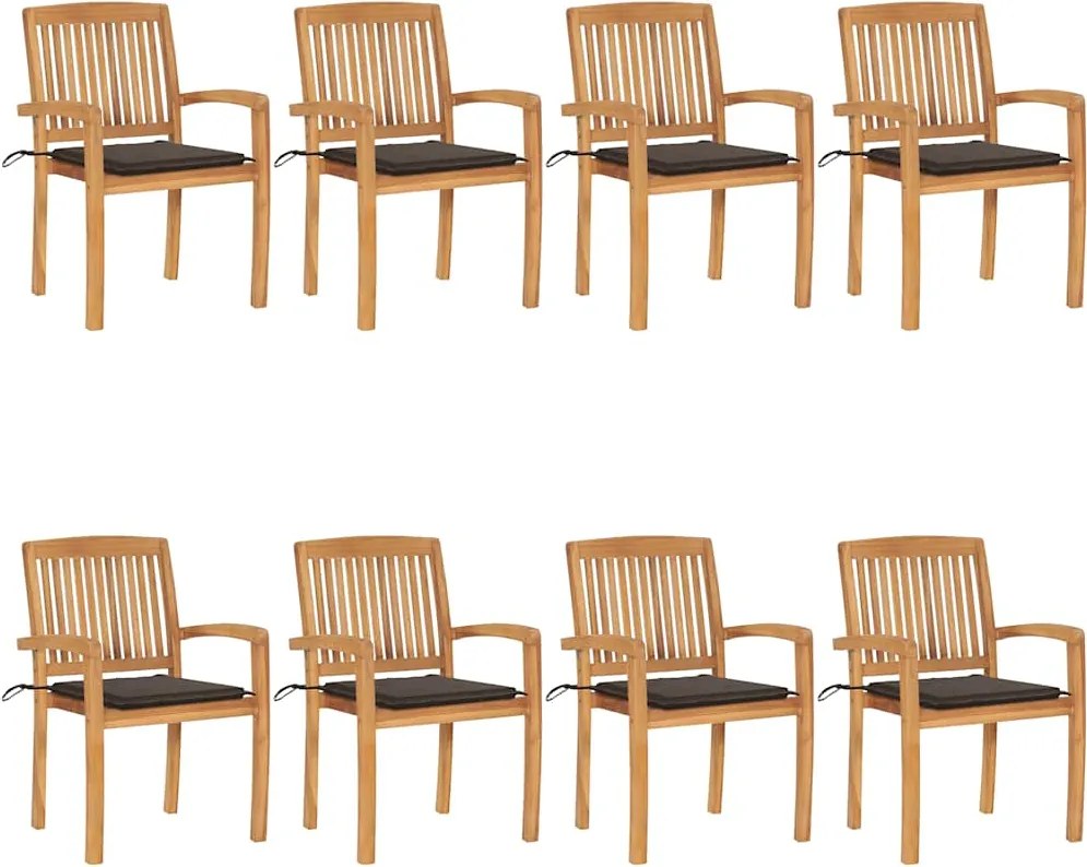 vidaXL Scaune de grădină stivuibile cu perne, 8 buc., lemn masiv tec