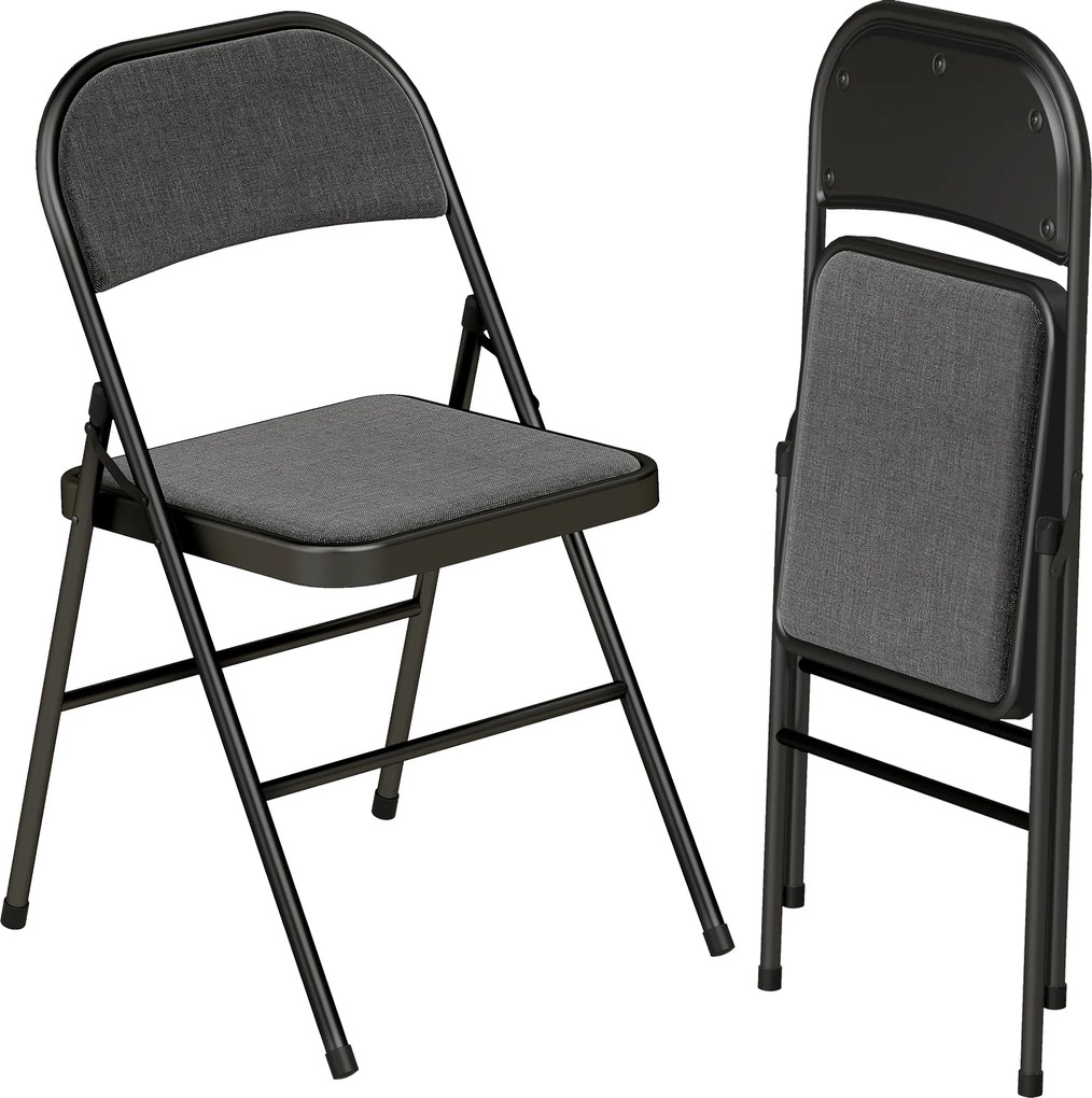 HOMCOM Set de 2 scaune pliante pentru sufragerie, portabile, cadru din oțel dim. 45l x 46P x 78H cm negru | Aosom Romania